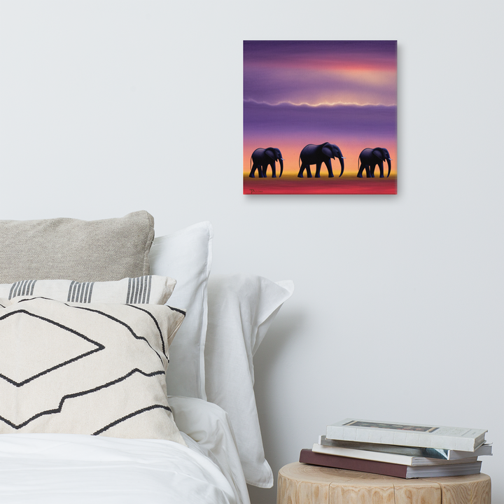 African Elephants Savanna Canvas Art Print - Tazloma