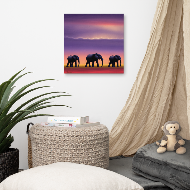 African Elephants Savanna Canvas Art Print - Tazloma
